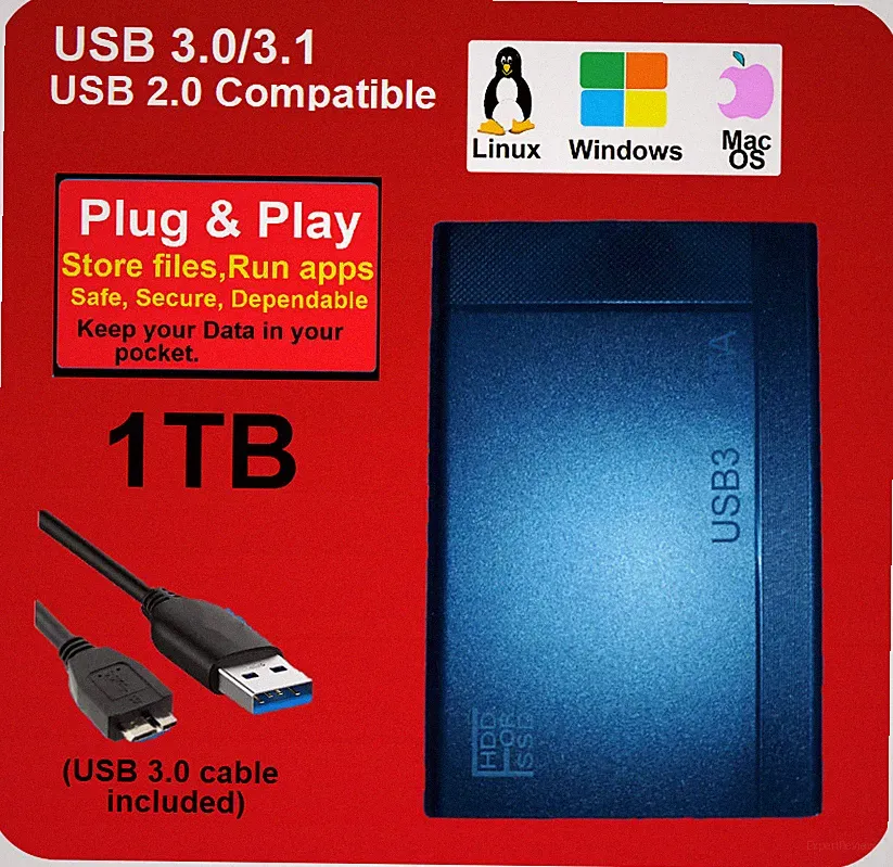 Portable 1TB External Hard Drive USB 3.0 for PC, Laptop,MacBook, Mac, Windows