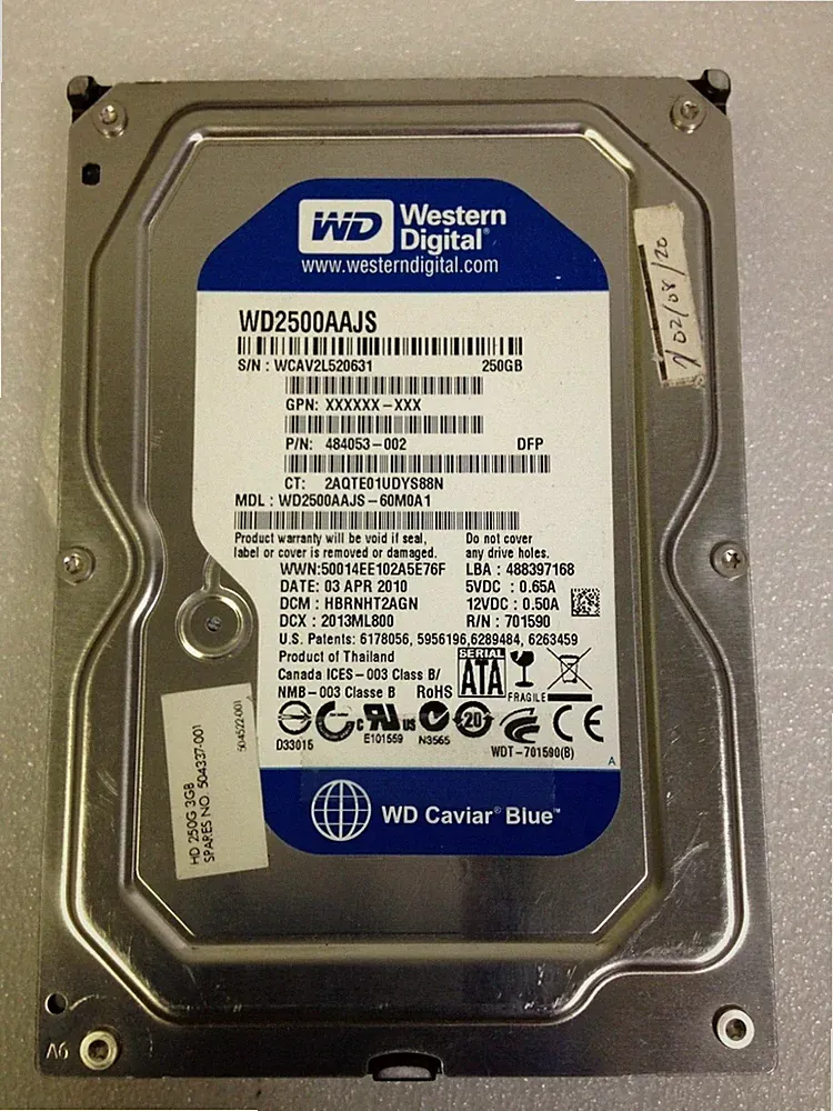 Western WD2500AAJS-60M0A1, 484053-002 250GB SATA 3.5 Hard Drive Tested